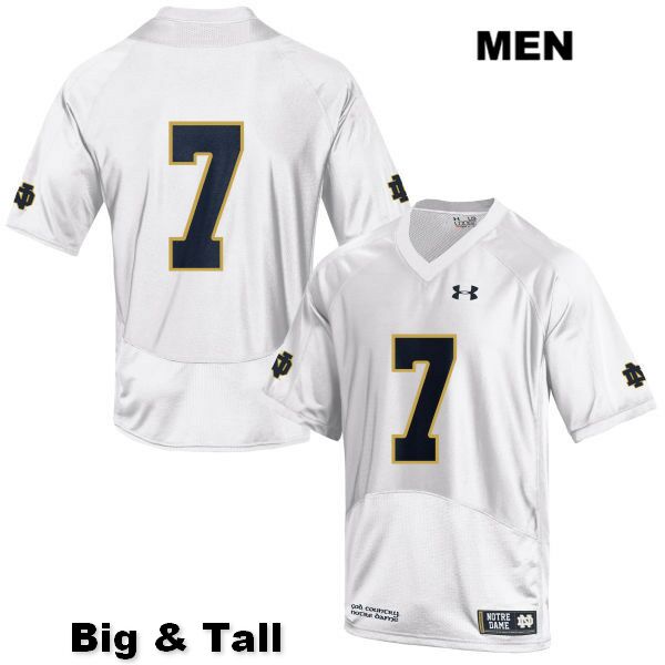 Men's NCAA Notre Dame Fighting Irish #7 Derrik Allen Stitched College Under Armour Authentic White Big & Tall No Name Football Jersey RV10I52IH